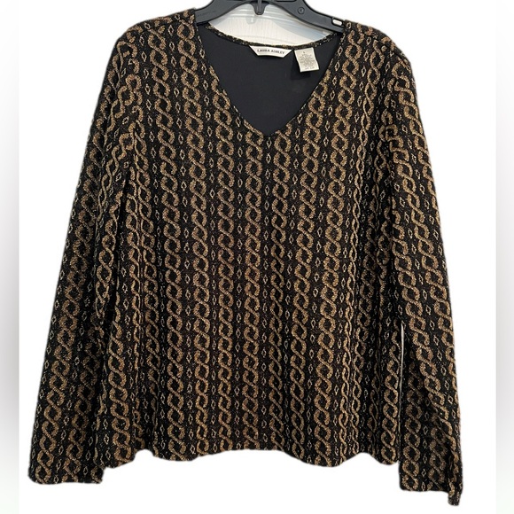 Vintage Women’s Size Large Metallic Knit Top Black Gold Long Sleeve Evening - Picture 1 of 7